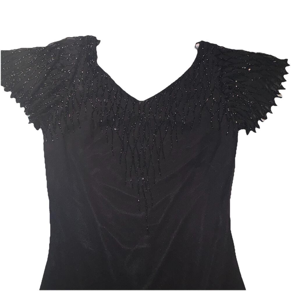 VNTG J Kara 90s Fairycore Black Beaded Mesh Dress Flutter Sleeves asymmetrical - Picture 6 of 15